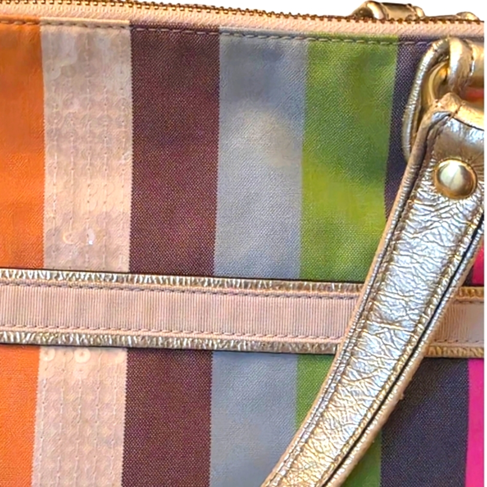 COACH Legacy Poppy Colorful Striped Sequin Large Glam Boho 19021 Tote - Picture 7 of 15